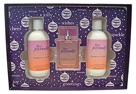 Philosophy Live Joyously 3 piece Set: 8-oz Live Joyously 3 in 1 Shower Gel, Live Joyously 2-oz Eau De Parfum Spray, 8-oz Firming Body Emulsion