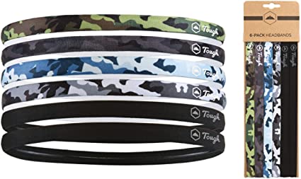 Thin Sports Headbands - 6 Pack Elastic Skinny Athletic Hair Bands for Men Women Boys & Girls - Non Slip Silicone Grip Hairband & Mini Head Band for Soccer, Workout, Running, Exercise, Volleyball, Yoga