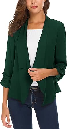 Urban CoCo Women's Ruched Sleeve Lightweight Thin Chiffon Blazer