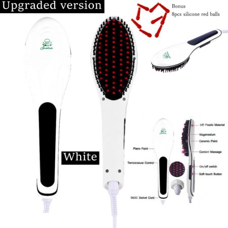 [Upgrade Version] Professional Hair Straightener Comb Brush LCD Display Electric Heating Straightening Irons Hair Brush Heating Comb Ceramic Hair Straightener Brush (White)