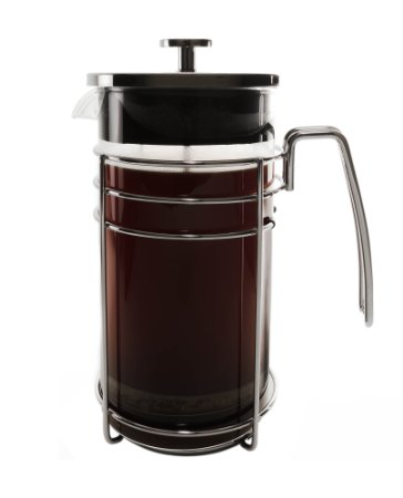 Bruntmor KRATER Premium Artisanal French Press W/ Heat Resistant Glass Carafe & Stainless Steel Double Screen Plunger Perfect Coffee And Tea Maker 1 liter, 34 fl. oz, 8 cup capacity. W/ 3 Bonus Screens (Krater)