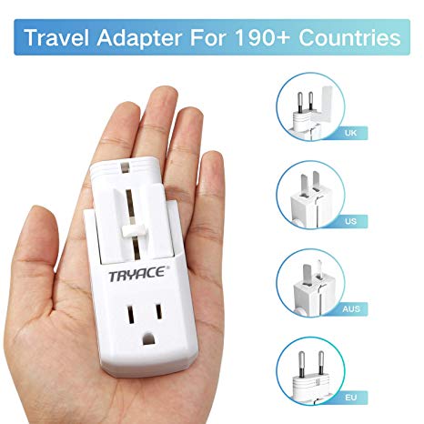 TRYACE 2019 Upgraded Travel Adapter,TryAce Worldwide All in One Universal Travel Adaptor Wall AC Power Plug Adapter Wall Charger with 3 Outlets&4 Plugs