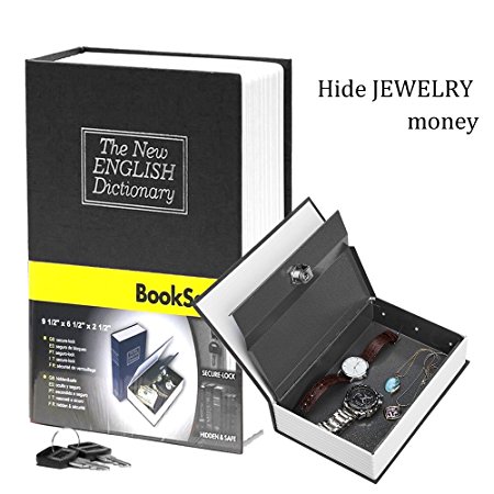 Book safe with Metal Lock box - HENGSHENG New English dictionary fit Hidden Home Diversion Secret Book Safe Portable Travel Box With Key Lock box Safe - Small black