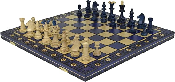 Beautiful Handcrafted Wooden Chess Set with Wooden Board and Handcrafted Chess Pieces - Gift idea Products (16" (40 cm) Blue)