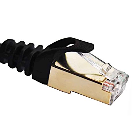 Vandesail® CAT7 Shielded Ethernet Patch Cable High Speed Computer Router Gold Plated Plug STP Wires CAT 7 RJ45 LAN Network Cable Professional Gold Plated Plug STP Wires Cat.7 for Router Ethernet LAN Networking Cable Premium / Patch / Modem / Router / LAN (50 ft-15 meters-Black Oblate Shielded)