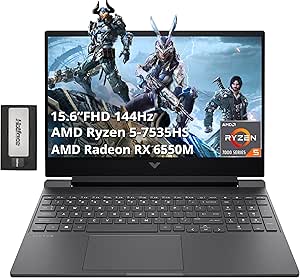 HP Victus 15.6" FHD 144Hz Gaming Laptop, AMD Ryzen 5-7535HS, 16GB RAM, 512GB PCIe SSD, AMD Radeon RX 6550M, Backlit Keyboard, 720p Camera, Wi-Fi 6, Windows 11 Home, Silver, 256GB Docking Station Set