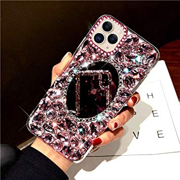 Case for iPhone 11 Pro Max,3D Handmade Bling Rhinestone Diamonds Luxury Sparkle Mirror Case Girls Women Full Crystals Bling Diamond Soft TPU Bumper Case Cover for iPhone 11 Pro Max Mirror Case,Pink