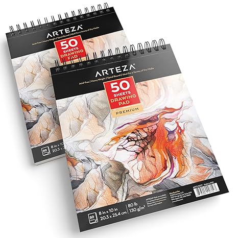 Arteza 8X10" Drawing Paper Pad (80lb/130g, 50 Sheets, 2 Pack)