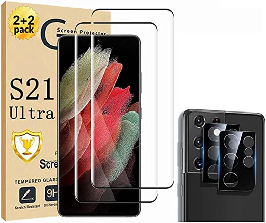 Galaxy S21 Ultra Screen Protector 【2 2 Pack】With Tempered Glass Camera Lens Protector 【3D Glass】Easy installation 9H Hardness Tempered Glass Screen Protector for Samsung Galaxy S21 Ultra 5G