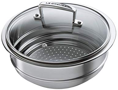 Le Creuset Tri-Ply Stainless Steel 7-Inch Steamer Insert with Glass Lid