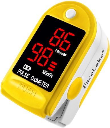 Facelake FL400 Pulse Oximeter with Neck/wrist Cord, Carrying Case and Batteries - Yellow