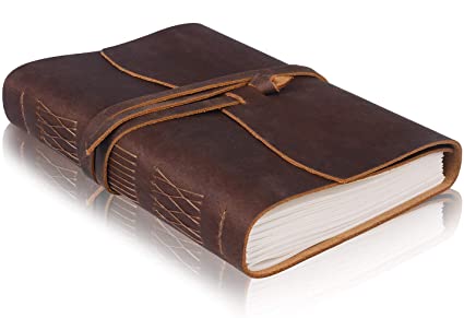 Jack&Chris Leather Journal Writing Notebook 320 Pages Unlined Vintage Leather Bound Journal 8 x 6 Inches, Premium Art Sketchbook & Antique Travel Diary, Daily Notepad for Men Women.