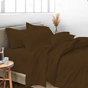 Queen Size 100% Egyptian Cotton 800 Thread Count 4 Piece Sheets Set - 18" Inch Deep Pocket, Smooth & Soft Sateen Weave, Premium Quality Hotel Bedding, Chocolate Solid