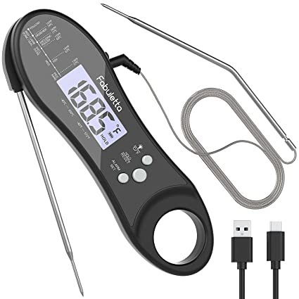 Fabuletta Rechargeable Digital Meat Thermometer - Dual Probe Instant Read Thermometer with Alarm Waterproof Kitchen Food Thermometer for Cooking, Grill, BBQ, Smoker, Candy, Liquids and Oil Frying