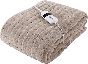 Silentnight Comfort Control Heated Throw Blanket - Luxury Fleece Electric Heated Overblanket for Sofa Bed with 9 Heat Settings, Fast Heat-up Safety Shut Off - Machine Washable - 120x160cm - Natural