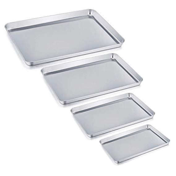 P&P CHEF Baking Sheets Set of 4, Baking Trays Pans Cookie Sheets Stainless Steel, Various Size Large to Small, Healthy & Non Toxic, Easy Clean & Dishwasher Safe