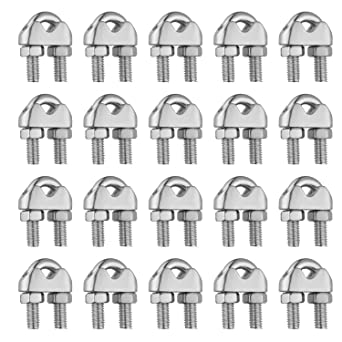 Cozysmart 1/8 inch Wire Rope Cable Clip Clamp,3mm 304 Stainless Steel,20 PCS Wire Rope Clip, U Bolt Saddle Fastener