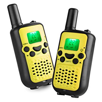 Camkiy Twin Walkie Talkies Radios 22 Channel UHF462-467MHz 2 Way Radio 3KM Range Interphone Yellow