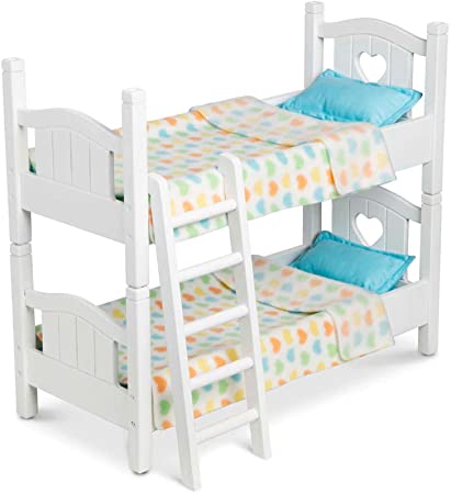 Melissa & Doug Mine to Love Wooden Play Bunk Bed for Dolls, Stuffed Animals - White (2 Beds, Assembled and Stacked)