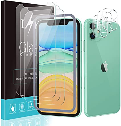 [3 3 Pack] LϟK for 3 Pack iPhone 11 Screen Protector with 3 Pack Camera Lens Protector, 6.1 inch [Tempered Glass] [Easy Installation Tray] 9H Hardness Case Friendly