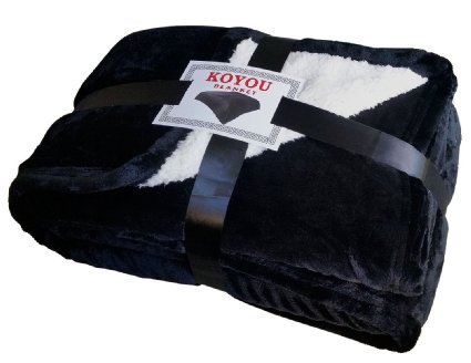 KOYOU Super Soft Black Plush Sherpa Borrego Blanket Throw Queen or Full Size Bed ...