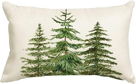 AVOIN colorlife Christmas Tree Pine Throw Pillow Cover, 12 x 20 Inch Evergreen Tree Cushion Case for Sofa Couch