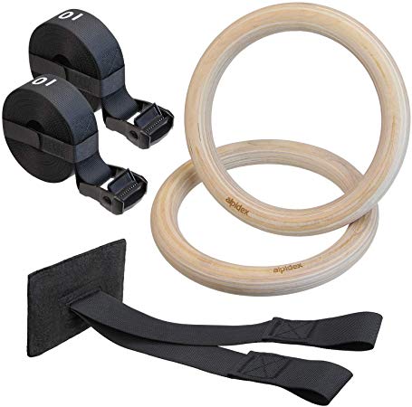 ALPIDEX wood gym rings gymnastic rings including door anchor and fastening loops with length markings