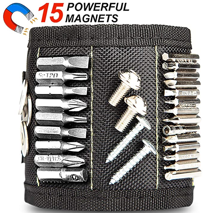 TINMARDA Magnetic Wristband, Tool Belts with 15 Super Strong Magnets for Holding Screws Nails Drill Bits, Best Tool Organizers Gift for Men DIY Handyman Father/Dad Husband Boyfriend (Black)