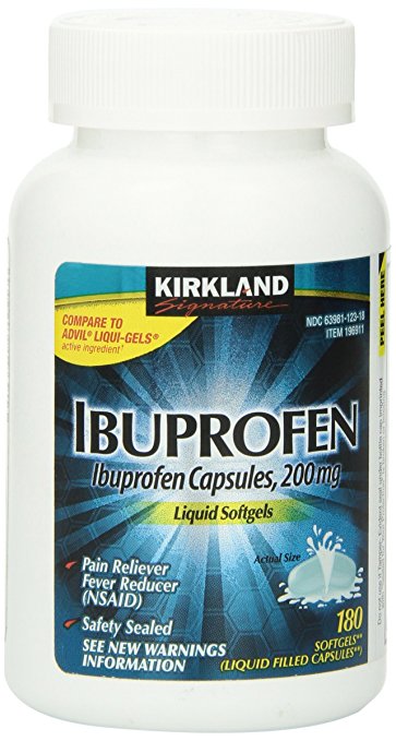 Ibuprofen Liquid Softgels 200mg, 180 Capsules, Kirkland Signature Brand