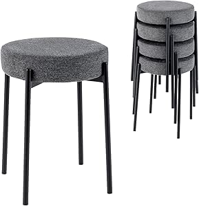 Giantex Stackable Stools Set of 4, Upholstered 20" Kitchen Stools w/Metal Legs, Anti-slip Foot Pad, Padded Cushion, School Chairs, Stacking Stools for Classroom Elementary (Dark Grey)