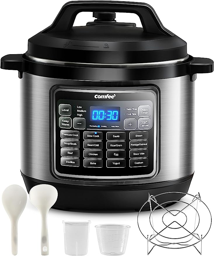 COMFEE’ 16 in 1 Electric Pressure Cooker Instant Multi Cooker Olla de Presion Non-Stick Pot Yogurt Maker Rice Cooker Slow Cooker Sauté Steamer 8 Quarts Stainless Steel