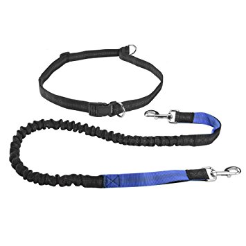 Hands Free Dog Leash, KiddyWoof Retractable Double Leash Feature Dog Walking Lead with Adjustable Waist Belt and Strong Dual Handle Bungees up to 150 lb for Outdoor Running Walking Jogging Hiking
