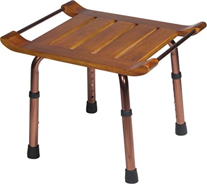 Drive Medical Adjustable Height Teak Bath Bench Stool, Teak