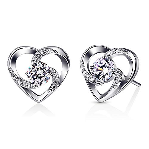 B.Catcher Earrings for Women Love Heart Stud Jewelry, 925 Sterling Silver Cubic Zirconia Earrings Set