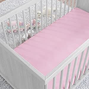 Amazon Basics 100% Cotton Jersey Knit Fitted Crib Sheet for Boys and Girls, fits Standard Crib and Toddler Mattress, Breathable, Super Soft, 28 x 52 Inches, Pink