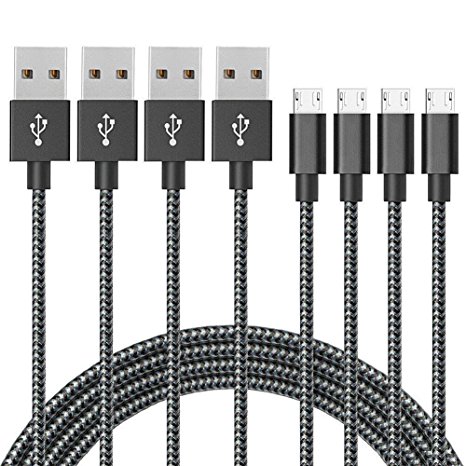 Vanzon Micro USB Cable,4Pack 10FT Extra Long Nylon Braided Cord High Speed USB to Micro USB Charging Cables Android Fast Charger Cord for Samsung Galaxy S7 Edge/S6/S5/S4,Note 5/4/3,HTC,LG,Black White