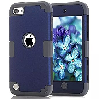 iPod Touch 5 Case,iPod Touch 6 Case, Dual Layered 2in 1 Hard PC Case   Silicone Shockproof Heavy Duty High Impact Armor Hard Case Cover for Apple iPod touch 5 6th Generation (dark blue gray)