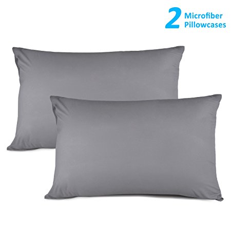 Toplus 2-Pack Queen Pillow Protectors 100% Brushed Microfiber Pillowcases Wrinkle-resistant Hypoallergenic Pillow Covers, Gray
