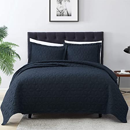 EXQ Home Quilt Set Twin Size Navy 2 Piece,Lightweight Hypoallergenic Microfiber Coverlet Modern Style Diamond Pattern Bedspread Set