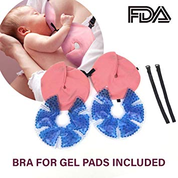 Breast Therapy Gel Pads with Bra - 3-in-1 Hot and Cold Breastfeeding Instant Pain Relief - Reusable Eco Soft Heating Ice Hydrogel – Hands Free Nursing Cover - Increase Milk Production Booster - 2-Pack