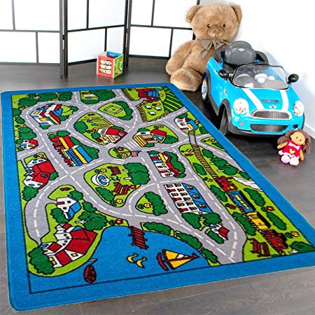 Kids Rugs Street Map in Grey 5' X 7' Childrens Area Rug - Non Skid Gel Backing (59" x 82")