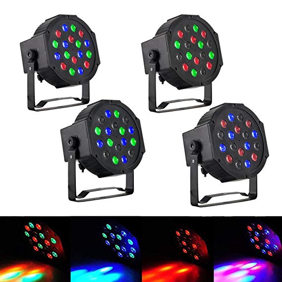 CO-Z Upgraded LED Stage Lights, 4 Pack 18x3W RGB Par Lights, 4pcs 7 Modes DMX Controlled Sound Activated Stage Effect Lighting for DJ Home Party Festival Dancing Bar Club Wedding Church Uplighting