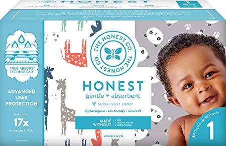 The Honest Company Club Box Diapers with TrueAbsorb Technology, Pandas & Safari, Size 1, 80 Count