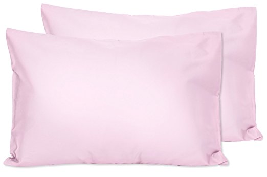 2 Light Pink Toddler Pillowcases - Envelope Style - For Pillows Sized 13x18 and 14x19 - 100% Cotton With Percale Weave - Machine Washable - 2 Pack