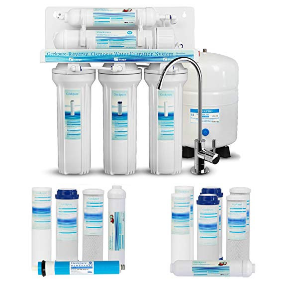 Geekpure 5-Stage Reverse Osmosis Drinking Water Filter System-with Extra 7 Pcs Filters for Free-75GPD