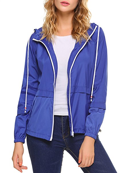 iClosam Women Waterproof Lightweight Hooded Raincoat Active Outdoor Rain Jacket