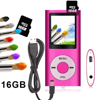 Tomameri - Compact, Digital and Portable MP3 / MP4 Player Music Player with Photo Viewer, E-Book Reader AND Voice Recorder with FM Radio Video Movie - 16 GB Micro SD Cards included - in Pink
