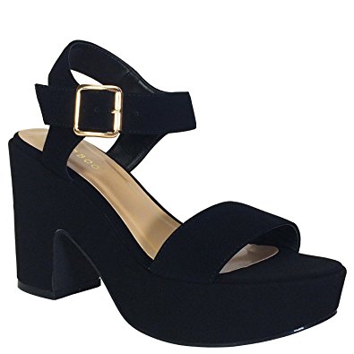 BAMBOO Women's Chunky Heel Platform Sandal with Quarter Strap