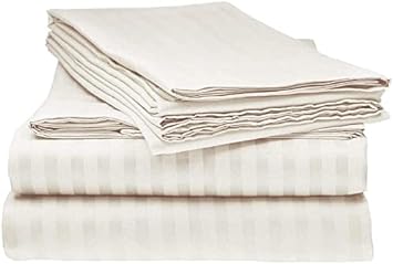 Egyptian Cotton Sheets Striped Extra Deep Pocket Sheets- King Size Sheet Set- 4 Pcs Fitted Sheet- Around Elastic Easily Fits 21"- 24" inch Mattress (King, Ivory )- 700 TC