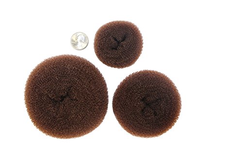 Donut Bun Maker - 3 Piece Set of Beautiful Hair Bun Makers - Great for Both Long and Short Hair (1 Small, 1 Medium, 1 Large) (Brown / Brunette) By Styla Hair…